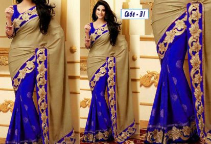 Blue and golden traditional Georgette sarees02